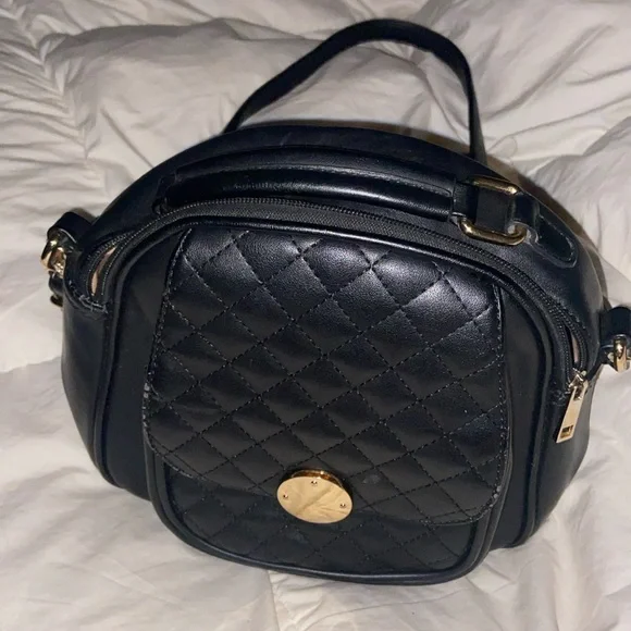 NSK Fashion Crossbody Black Handbag With Gold Buckle Front Pocket Zipper Closure - Picture 11 of 11